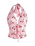 Verdusa Women's Halter Tops Going Out Y2k Ruched Backless Sleeveless Crop Top Party Clubwear Pink Medium