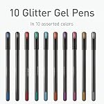 Pentonic Stylos à gel glitter, 10-Pack, Couleurs d'encre assorties (noir, rouge, vert, bleu, bleu clair, orange, violet, rose, or, argent), 1.0mm Point moyen, écriture lisse pour le journaling, prise de notes & Art.