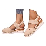 Closed Toe Platform Wedge Sandals for Women Heel Casual Womens, Women's Espadrilles Dressy Wedges Sandals, Comfortable Anti Slip Summer Shoes with Adjustable Buckle Ankle Strap A-Beige