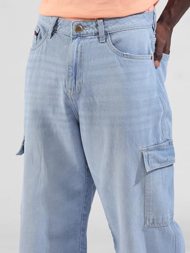 Image of The Indian Garage Co Men Baggy Solid Mid-Rise Cargo Jeans