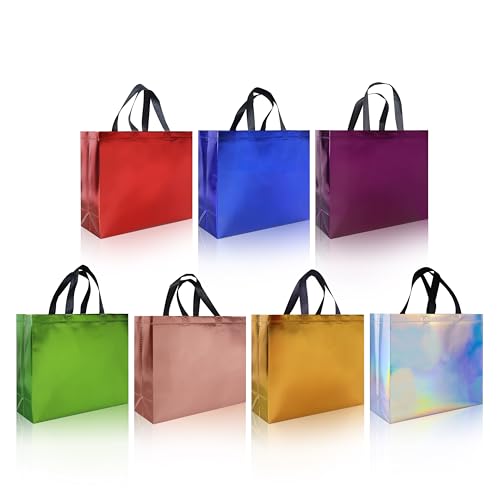 cabzymx 14 Pcs Colorful Gift Bags Sets, 12.6 x 4.7 x 11 In Reusable Party Bags with Sturdy Bases, Mixcolor Goodie Bags Bulk for Birthdays, Weddings, Xmas, Holiday- 7 Colors