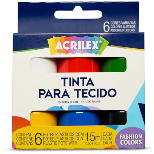 Tinta para Tecido Conjunto de 6 Cores, Acrilex, 041060000, Multicor