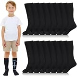 Shinymoon 8 Pairs Kids Compression Socks 15-20 Mmhg Knee Length Sock Calf Graduated Compression Stockings for Boys Girls(Black)