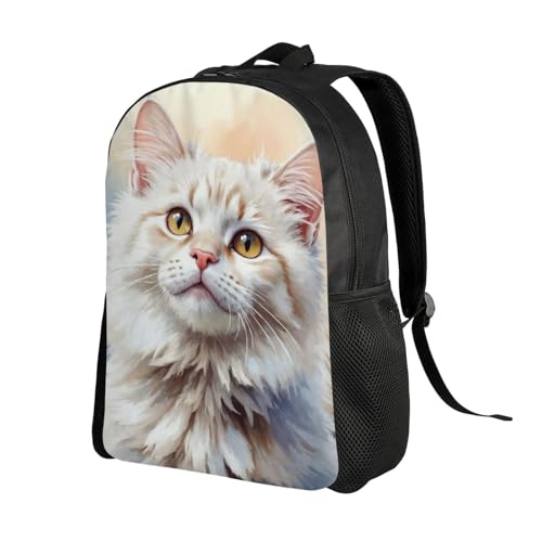 High Capacity Fluffy White Cat Looking Up Backpack Large Multipurpose Bag Double Zipper Backpack Unisex 16 Inch2