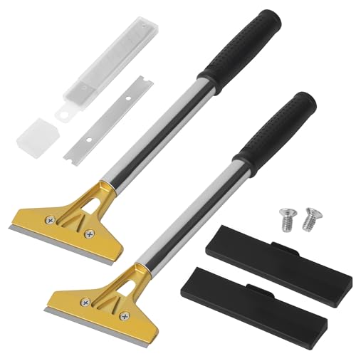 Industry Rasquetas con 20 Cuchillas de Acero Al Carbono 100 mm, Rasquetas con Larga Mango, Rasqueta Acero Inoxidable para Multiusos, Raspador de Vidrio para Parabrisas, Granito, Limpieza de Paredes