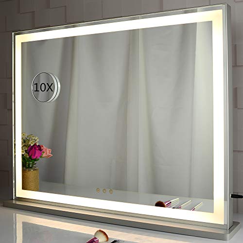 BEAUTME Vanity Mirror with LED Backlit Lights, Lighted Tabletop Hollywood Makeup Mirror for Dressing Room & Bedroom,3 Color Modes with Dimmer,Silver (L28.3 X H22.2 inch) - Thumbnail 4