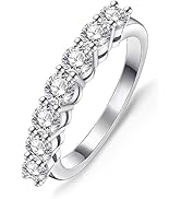 7 Stone 0.7ct Moissanite Wedding Bands Half Eternity Stackable Engagement Radiant Cut Sterling Si...