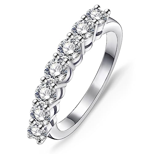 7 Stone 0.7ct Moissanite Wedding Bands Half Eternity Stackable Engagement Radiant Cut Sterling Silver Ring Anniversary Jewelry Gifts