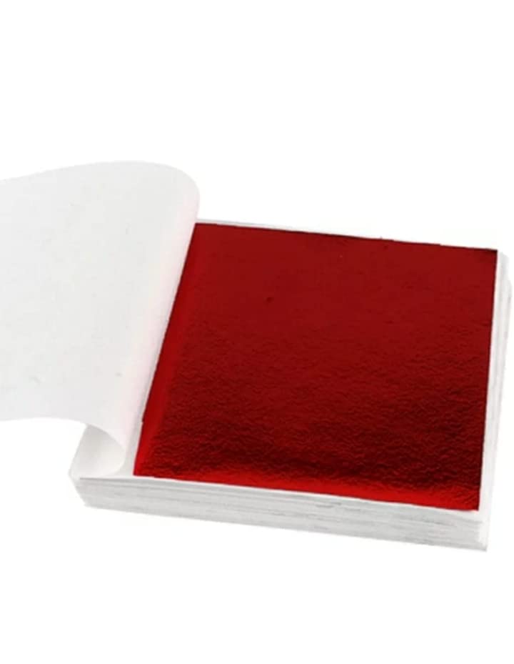 Gold Leaf Sheets, 14CM×14CM Size (5.5CM X 5.5CM) 20 Sheets Gilding Foil RED Foil Paper for Paintings Arts Crafts Nail DecoFurniture (red)