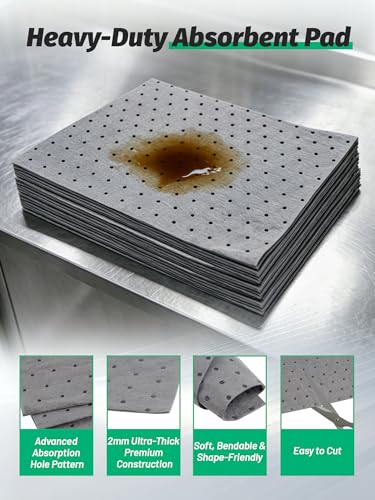 Image of Heavy Duty Oil Absorbent Pads 9.8 inch x 13 inch 200 Pcs Automotive Absorbent Pads