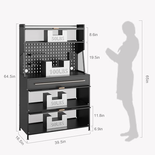 NETEL Kitchen Bakers Rack, Microwaves Rack Storage Rack, Kitchen Microwave Stand with 4 Hooks,Kitchen Storage Shelf Rack for Spices, Pots and Pans, with of Brakeable Casters - Black