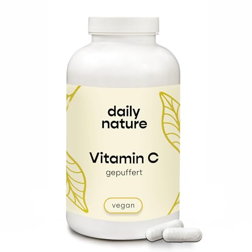 dailynature Vitamin C gepuffert - 365 Kapseln I hochdosiert mit 1000mg Vitamin C pro Tagesdosis I für ca. 6 Monate I pflanzliches Nahrungsergänzungsmittel I laborgeprüft vegan & ohne Zusätze