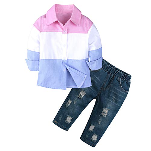 Image of MYGBCPJS 3Pcs Boy Handsome Outfit Set Plaid Shirt + T-Shirt + Suspender Jean Sets