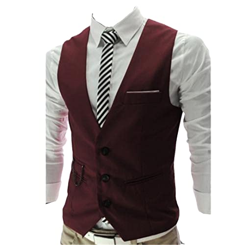 Men's Vest Solid Color V Neck Sleeveless Button Formal Vest Plus Size Suit Business Vest