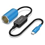 J&D USB C Male to 12V Car Cigarette Lighter Socket Female Converter Cable, 12V 18W Power Cable for Dash Cam, GPS, Car LED Light Strips, Blue, 1 ft