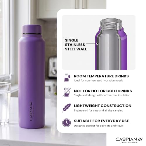 Image of CASPIAN / / / Astra Stainless Steel Water Bottle 1 litre (1000 ml) | Single Wall, Leakproof & BPA-Free | Reusable Metal Bottle for Fridge, Home, Office, Gym, School & Travel, Grape, Pack of 1