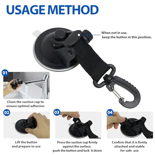 Yenvory Schwerlast Saugnapfhaken mit Karabiner, 4 Stück, Vielseitiges Mehrzweck Werkzeug für Outdoor Abenteuer, Fahrzeuglagerung und Heimorganisation