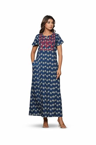 Image of NIHSAMAH Cotton Nighty for Women - Printed Stylish Night Gown, Comfortable Sleepwear Long Nightwear, Maxi