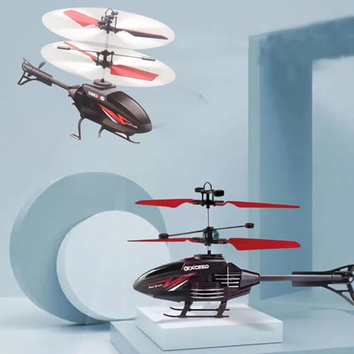 Image of VRIKRION Toy Plastic Helicopteer Remote Control Helicopter for 6 + Years Boys Indoor and Outdoor Helicopteer, Palm Sensing Helicopteer with led Lights (Pack of 1) (Black-RED)