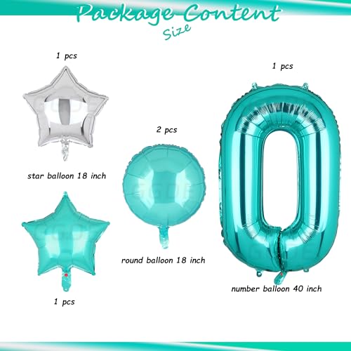 Image of Teal Blue Number 0 Balloons 40 Inch 10th 20th 30th Birthday Theme 5 Pcs | Big Helium Mylar Digital Balloon Mermaid 50th Anniversary Wedding Party Decor Supplies