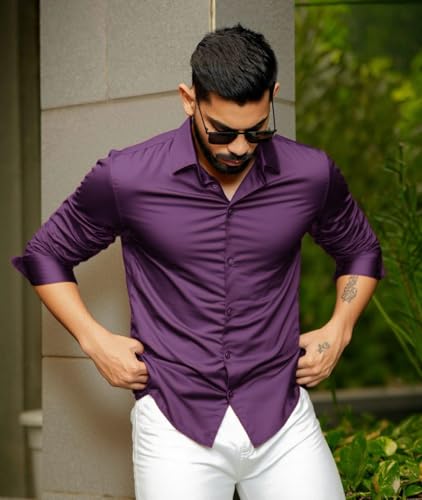 Image of IndoPrimo Men's Stylish Solid Satin Casual Shirt for Men Full Sleeve