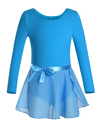 DANSHOW Girls Team Basic Long Sleeve Leotard with Skirt Kid Dance Ballet Tutu
