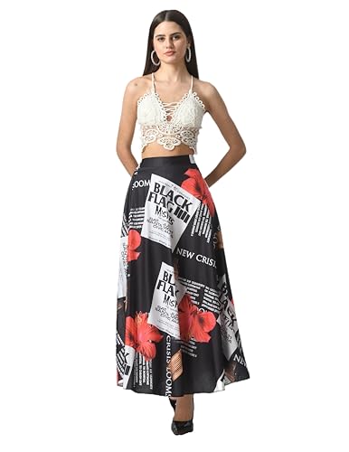 Image of VAGISHA Printed Casual Long Western Skirts for Women's & Girls |Stretchy Flared Maxi Skirt|Elastic Waist Skirts|Western Ethnic Skirts