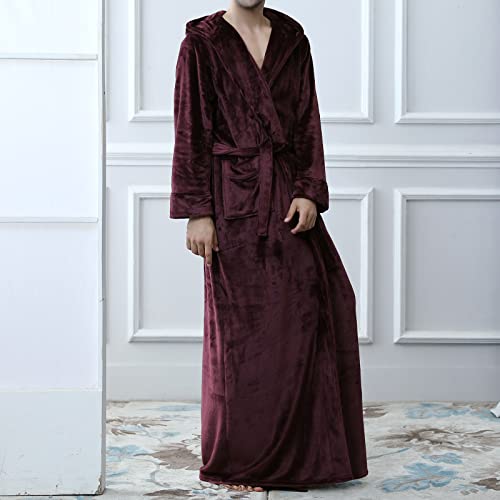 Mens Robe Warm Winter Wrap Style Hooded Bathrobe Lightweight Comfy Full Lenght House Robes With Pocket Loungewear3