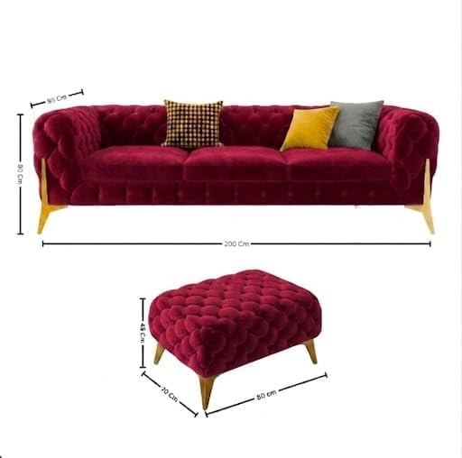 Image of A to Z Furniture Modern Classic Fabric & Valvet Tufted Chesterfield Sofa Living Room and Office (3+1= 4 Seater Sofa Set with Footrest Burgundy)