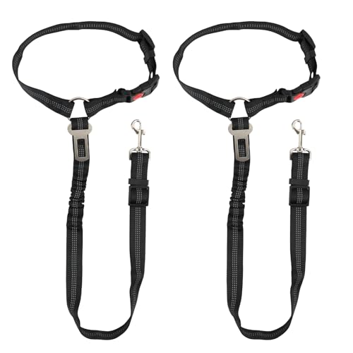2 PCS Sécurité Chien Voiture,Voiture Ceinture 45-80cm avec Laisse Voiture, Harnais Voiture Chien, Laisse Double, Mousqueton Sécurisé, Absorption Chocs,...