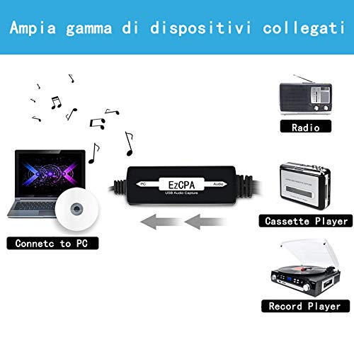 GRACETOP USB 2.0 Audio Grabber- 3.5mm & 2RCA L/R Audio Capture Aufnahme Kabel für Bandlaufwerk, CD-Audioaufnahme Windows XP/Vista/7/8/8.1/10/MAC Kompatibel – Bild 3