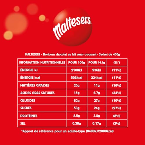 MALTESERS - Bonbons Chocolat au Lait Cœur Croquant - Maxi Pack - Idéal à Partager - 400g