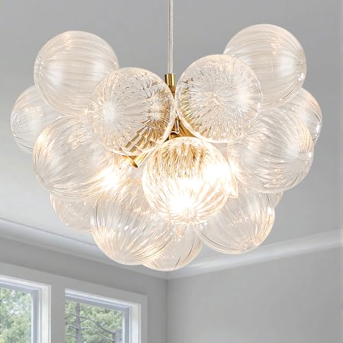 Surpars House Clear Bubble Ball Chandelier, Modern Glass Ceiling Light, 4 Lights Pendant Lighting Fixture for Bedroom,Livinng Room,Dining Room