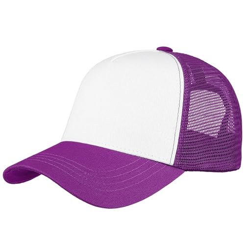 Image of Falari 5-Panel Mesh Baseball Cap, Trucker Hat, Structured Plain Design, Cotton, Adjustable Size
