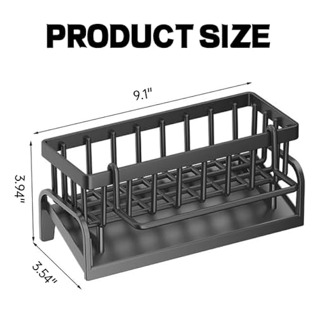 Sponge Holder for Kitchen Sink Sponge Holder,Sponge Caddy for Kitchen Sink Organizer with Auto Drain Tray (Carbon Steel)