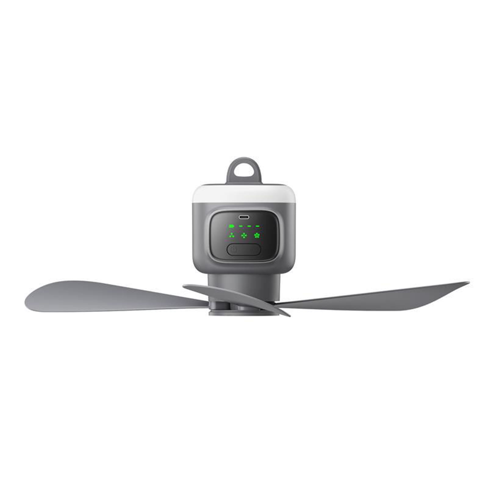 Ventilatore da soffitto con telecomando con luce regolabile, ricarica USB, modalità a 3 velocità per tende, cantieri, raffreddamento interno, luce da campeggio ricaricabile con ricarica USB