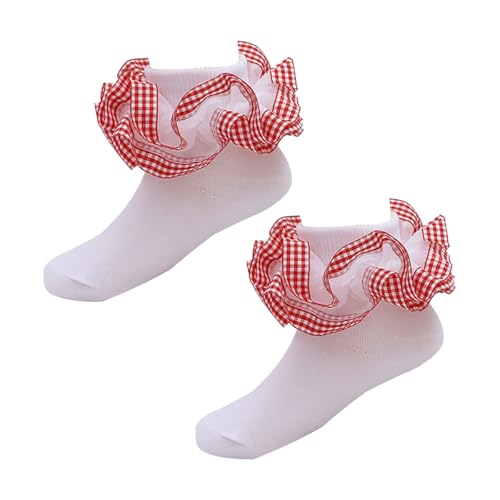Kid Girls Plaid Double Layer Ruffle Ankle Socks Cute Frilly Turn Cuff Princess Sock Casual Comfy Breathable Crew Dress Socks
