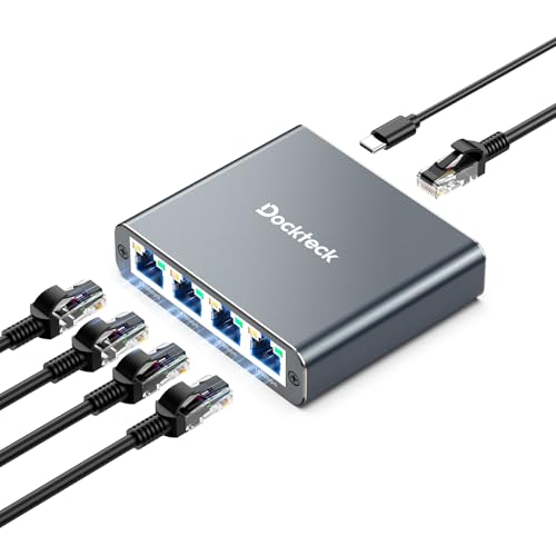 Image of Ethernet Splitter 1 to 4 1000Mbps, Dockteck Internet Cable Splitter 1 in 4 Out High Speed Switch Network Gigabit for LAN RJ45 Port Router Switch Work with Cat5 /5e /6 /7 /8 Cable (Silver Grey)