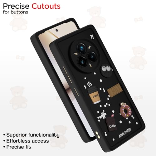 Image of Pikkme Back Cover for Realme 14 Pro Plus 5G / Realme P3 Pro 5G | 3D Bear Silicone Cute & Fun Coffee Cartoon | Full Body Protection Bumper Case (Black)
