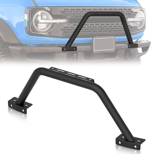 Image of Bull Bar Grille Brush Guard with Light Mount Compatible with 2021 2022 2023 2024 2025 2026 Ford Bronco (for Modular Steel Front Bumper ONLY) Rock Off-Road Front Bumper Rack Push Bar-Black