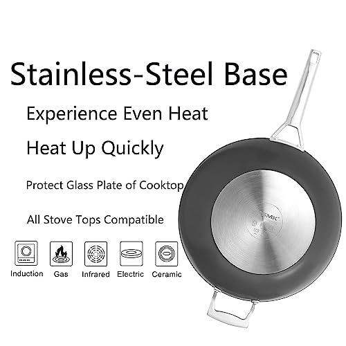 Msmk Large 12.5 Inch Non Stick Wok Pan With Lid, Flat Bottom, Carbonize Also Nonstick, Scratch-Resistant, Pfas Pfoa Free Non-Toxic, Stay-Cool Handle, Induction Big Stir Fry Pan #TOP6
