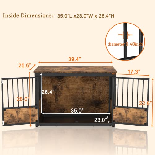 Heodmaem 40 Inch Dog Crate Furniture, Wood Dog Crates For Medium Dogs With Removable Tray, Dog Kennel Indoor With 3 Doors, Dog Cage End Table With Adjustable Feet, Rustic Brown Pet Crate #TOP3