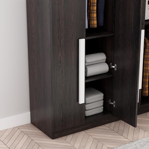 Image of Bniture 4 Door Wardrobe for Bedroom with Lockable Door & Hanging Space | Almirah for Clothes with Elevated Bottom Base | Wardrobe for Storage Cupboard | 3 Years Warranty (Flower Wenge, 4 Door)