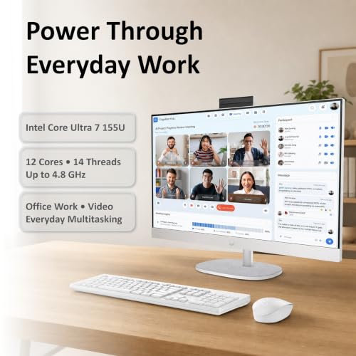 Image of HP 27 inch FHD IPS Touchscreen All-in-One Desktop, Intel Core Ultra 7 155U, 32GB DDR5 RAM, 2TB PCIe NVMe SSD, Windows 11 Pro, USB-C, HDMI, Ethernet, for Business & Office Productivity