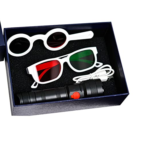 NICHOY Strabismus and Amblyopia Inspection Tool,Optometry Function Visual Inspection Kit,4 Dot Optometry Flashlight with Red and Green Glasses and Charger(Color:A,Size:a Set)
