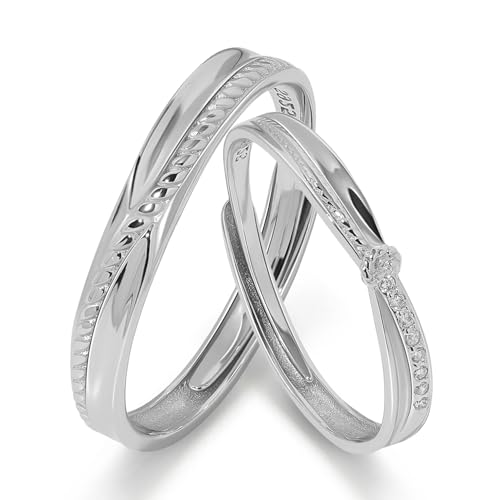 Meissa Engagement Rings for Women 925 Sterling Silver Knot Ring Promise Rings Matching Couple Rings Set Size Adjustable Handmade Rings for Wedding Anniversary, Set of Two Rings