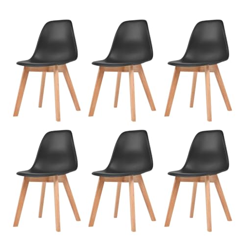 JHQHSM 6 sillas de comedor de plástico negro con diseño ergonómico y superficie resistente a las manchas, patas de madera maciza robustas para cocina y comedor, fácil montaje