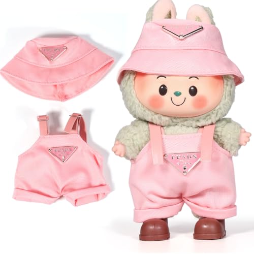 AICase for Labubu Clothes Designer/for Labubu Outfits,Clothes Set for 17cm Lububu Doll,2 Piece Set Hat Clothing for LA BUBU, Boys and Girls Stylish Adorable Dolls Clothes Accessories (No Doll)_Pink