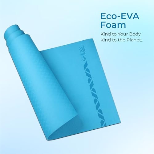 Image of Nivia Spark EVA Yoga Mat for Men & Women, 4 mm with Carry strap, Anti Skid, Exercise Mat for Home Workout, Foldable yoga mat, For Gym Exercise /Fitness (Teal Blue)