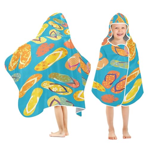 Kigai Flip Flops Kids Hooded Towel, 24x50 in Bath/Pool/Beach Soft Absorbent Hooded Towel Wrap for Toddler Kids